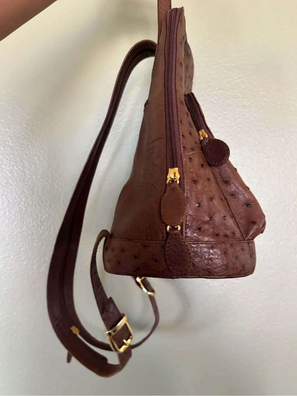 Brown Ostrich Leather mini backpack - Picture 5 of 9